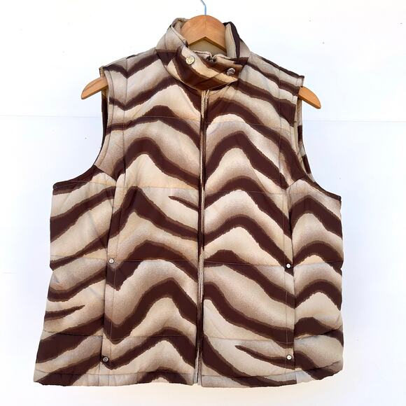 Vintage Ralph Lauren Vest Animal Print Brown Large LRL Striped Puffy Women’s - Picture 2 of 12